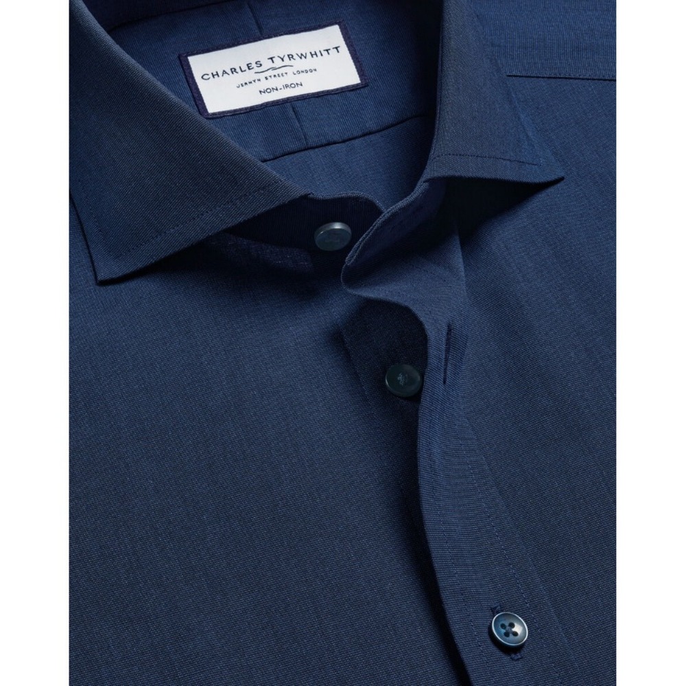 Charles Tyrwhitt Non-Iron Stretch Poplin Shirt Royal Blue Extra Slim Fit 17/34